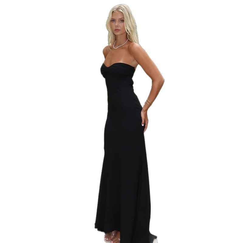 Bodycon Sheath Pleated Tube Maxi Dress