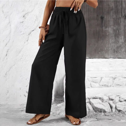 High-waisted Elastic-waist Figure-flattering Casual Womens Pants