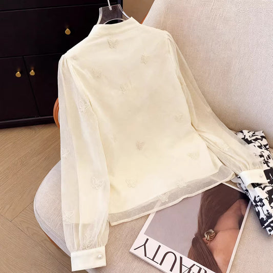 Elegant All-Match Patchwork Lace Long-Sleeve Shirt Top For Women