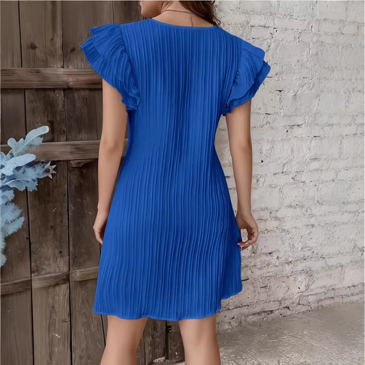 High-End Pleated Ruffle Solid Color Patchwork Dress