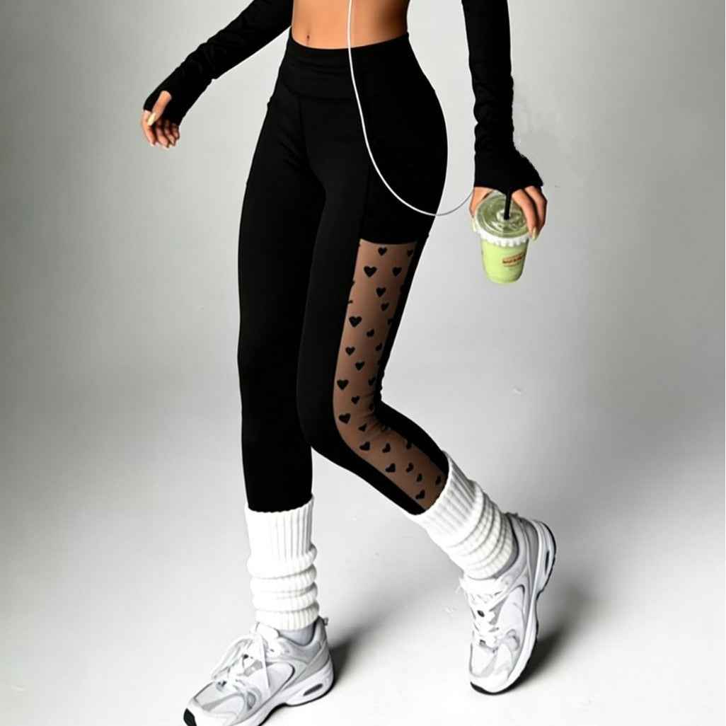 Athletic Outdoor Butt-lifting Mesh-panel Spliced Tights With Pockets
