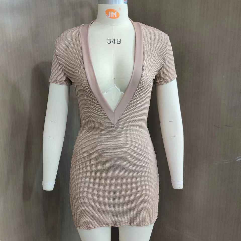 Sunscreen Women's High-Stretch Deep V-Neck Sexy Slimming Sheath Dress