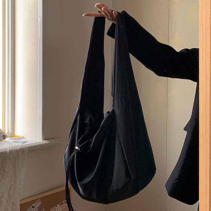 Black crossbody bag, nylon fabric single-shoulder underarm bag, -style design women's bag