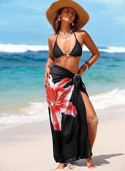 Women's Sheer Sarong High-Slit One-Size Swimsuit Cover-Up