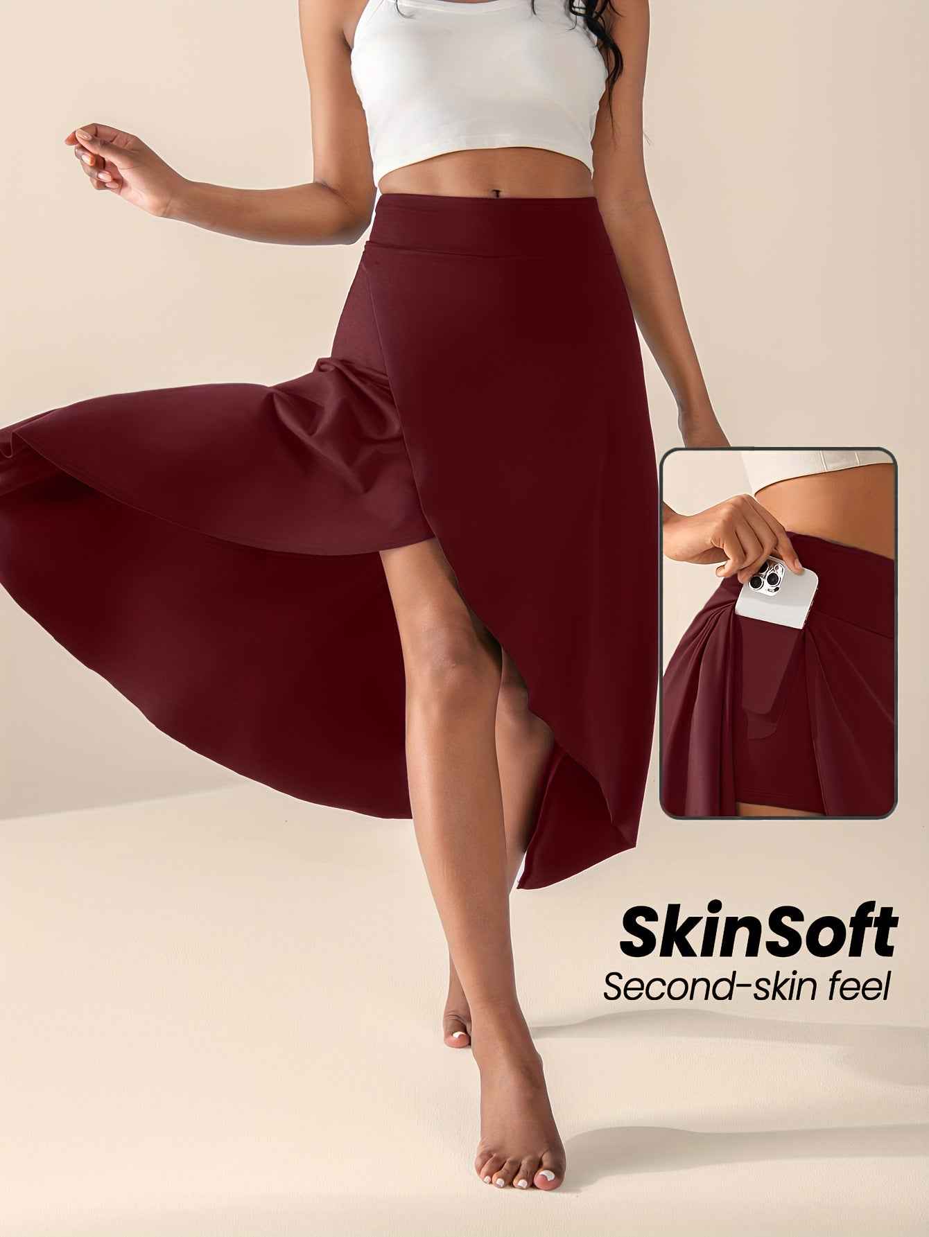 Elegant Flowing Solid-Colored Midi Skirt With Ruffle Trim