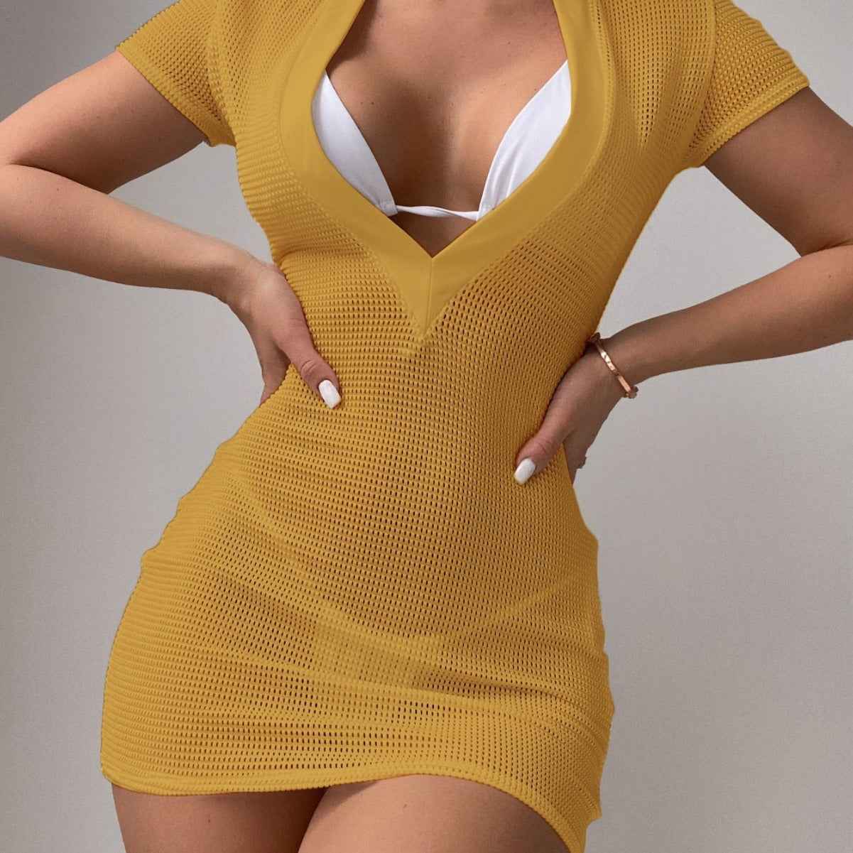 Sunscreen Women's High-Stretch Deep V-Neck Sexy Slimming Sheath Dress