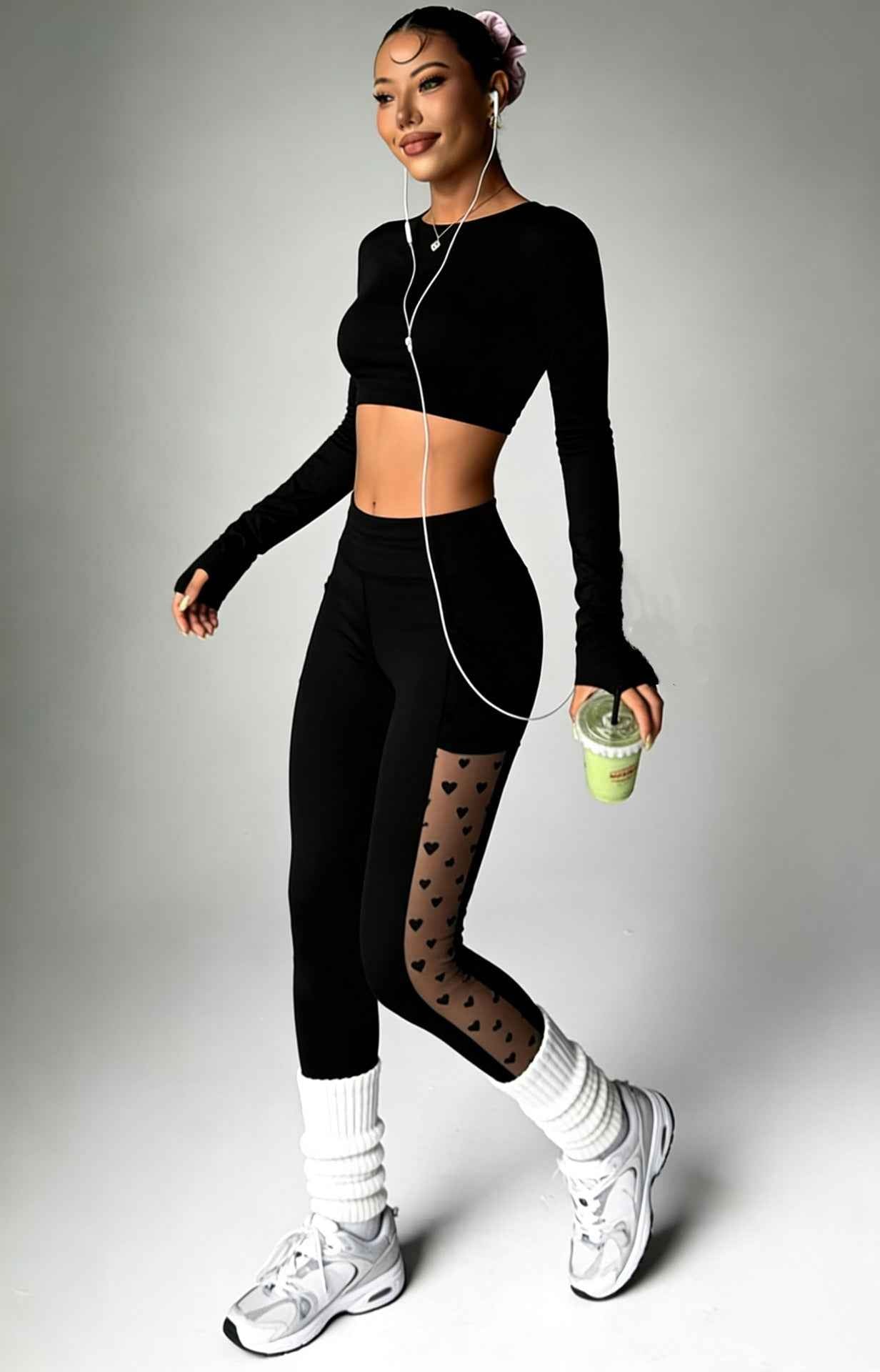Athletic Outdoor Butt-lifting Mesh-panel Spliced Tights With Pockets