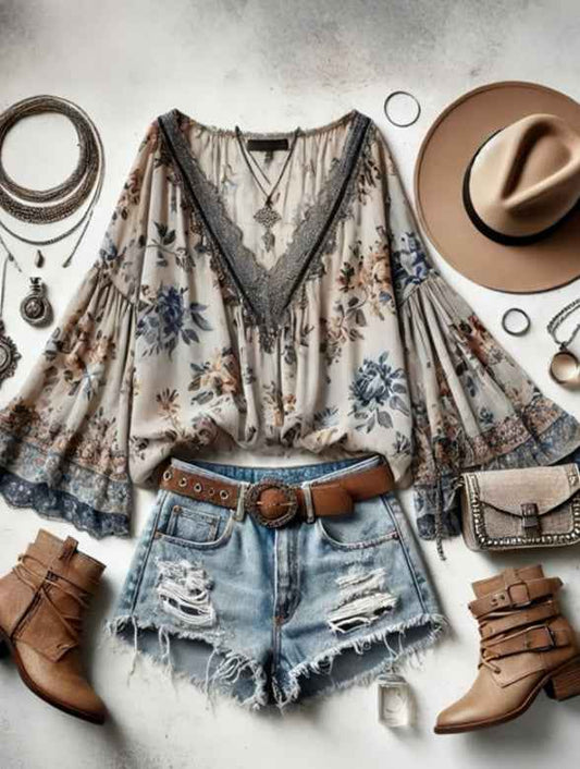 Bohemian Retro Vacation Style Top