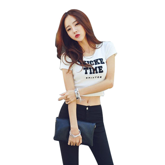 Women's Cotton Letter Print Blouse - Casual Graphic Top