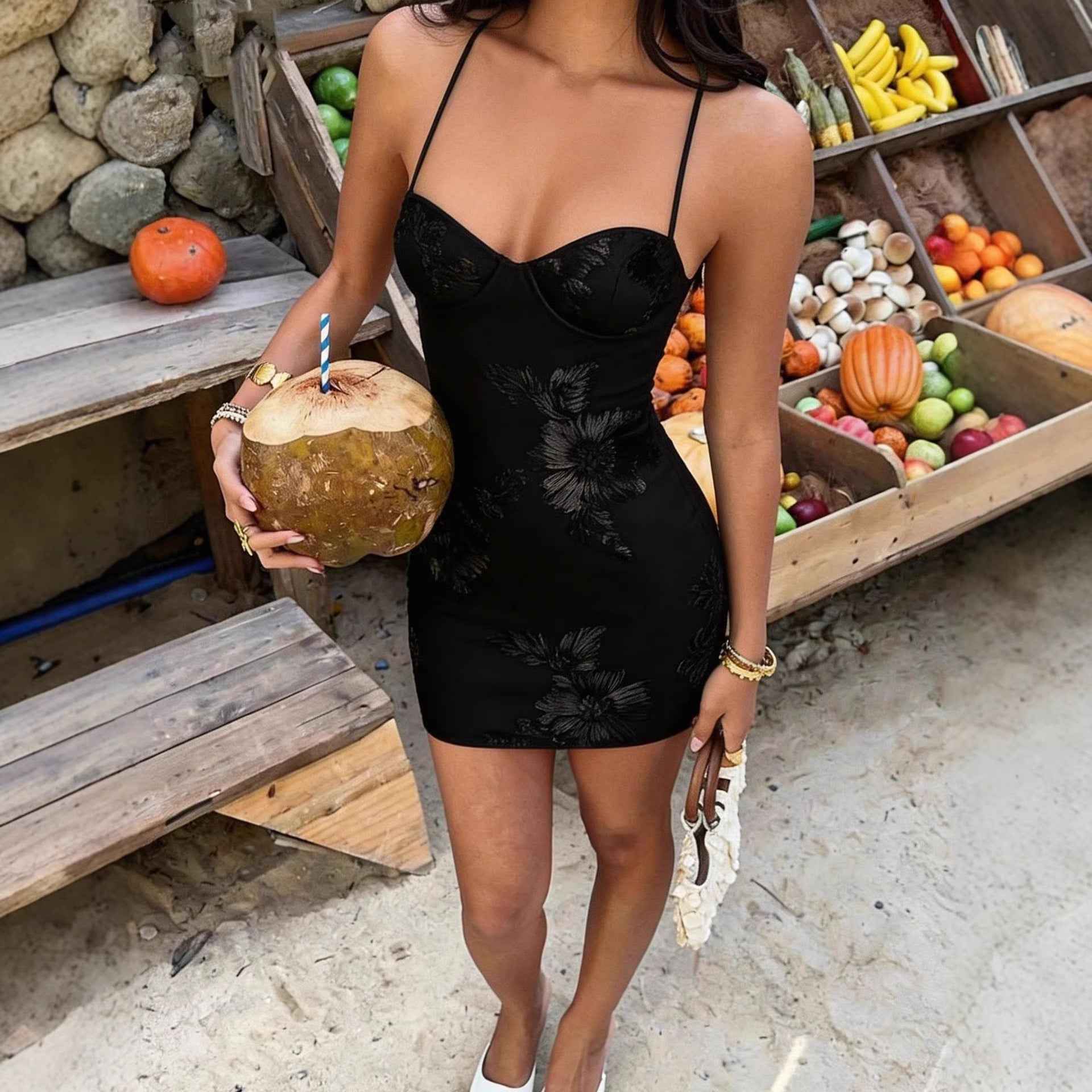 Womens Strapless Backless Lace-Up Dress