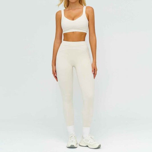 Contrast-color Brushed Yoga Set With Dual Shoulder Straps