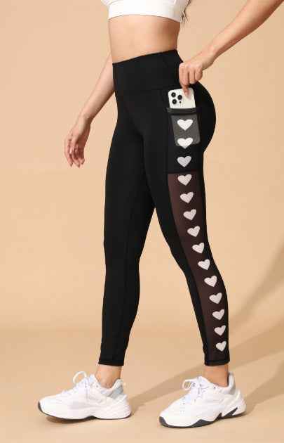 Athletic Outdoor Butt-lifting Mesh-panel Spliced Tights With Pockets