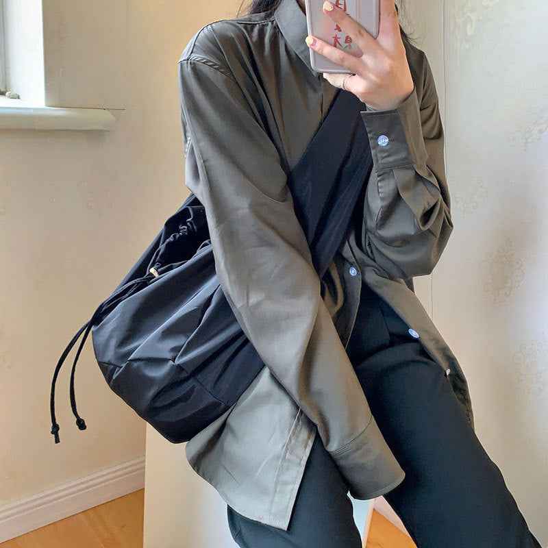 Black crossbody bag, nylon fabric single-shoulder underarm bag, -style design women's bag