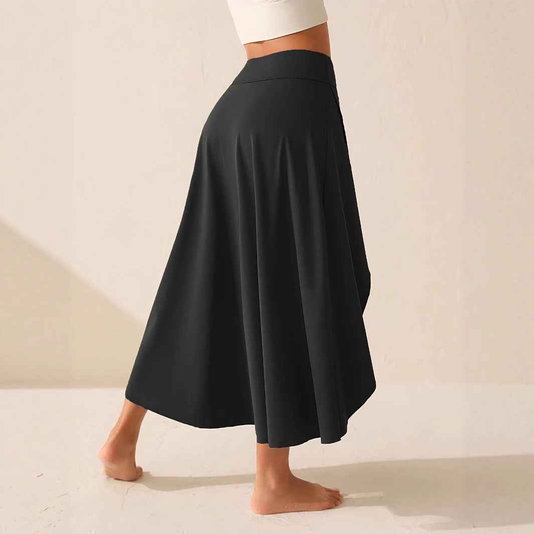 Elegant Flowing Solid-Colored Midi Skirt With Ruffle Trim