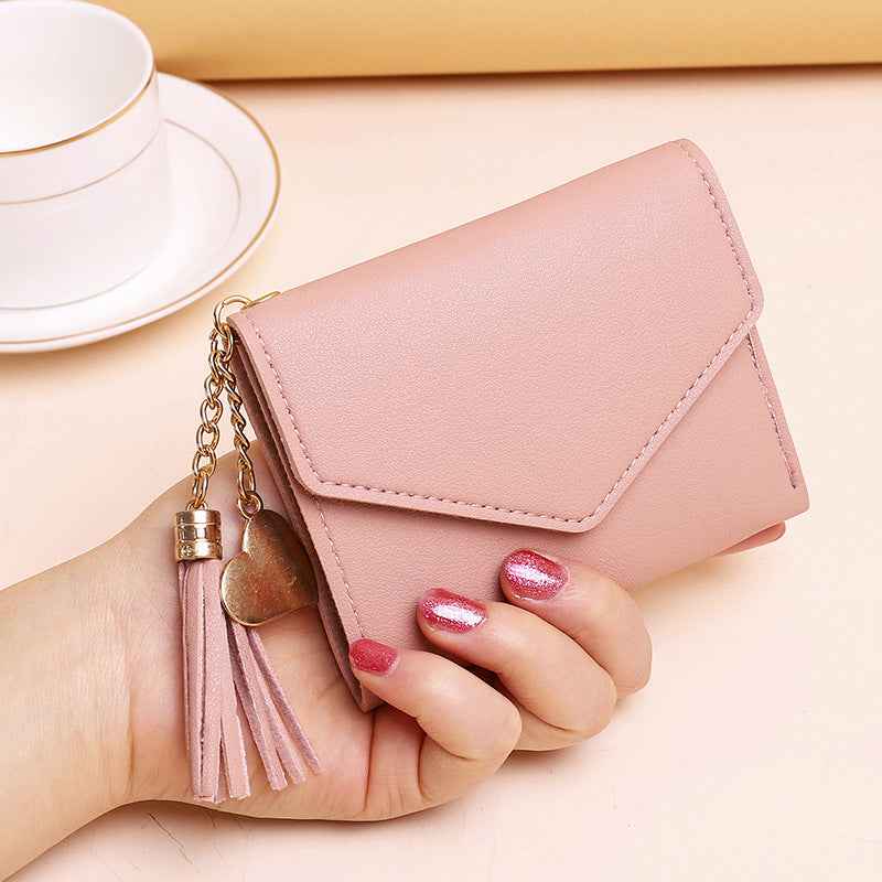 Ladies' short student fringed card case, -style cute coin purse, all wallet