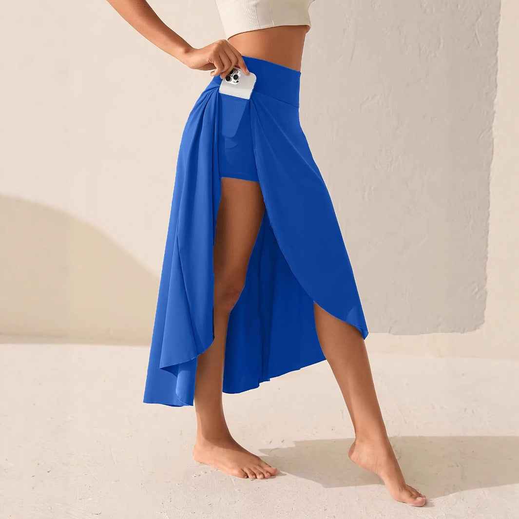 Elegant Flowing Solid-Colored Midi Skirt With Ruffle Trim