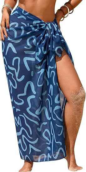 Women's Sheer Sarong High-Slit One-Size Swimsuit Cover-Up